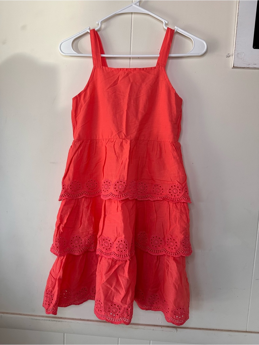 Girls Coral Tiered Eyelet Dress - 10/12
